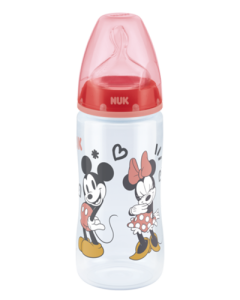NUK First Choice+ Disney Mickey Mouse Pudele 300ml ar temperatūras kontroli ar silikona M izmēra knupīti, 6-18 m.